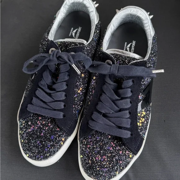 Zadig & Voltaire Black Glitter Low-Top Sneakers with Silver Heel - Picture 2 of 8